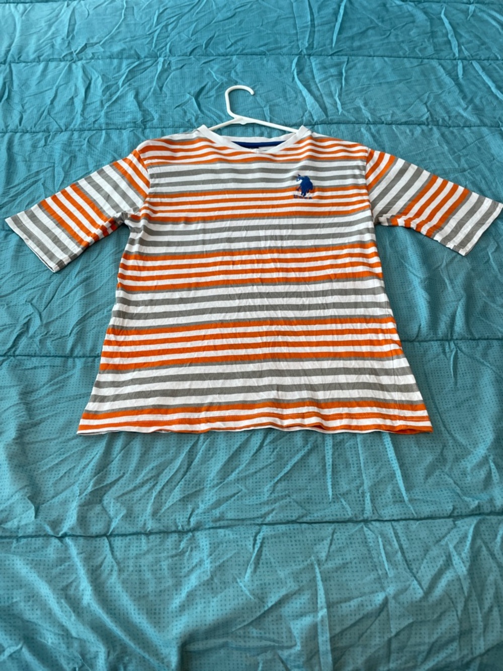 U/S POLO ASSN. Striped Orange & Gray Kids Tee with Blue Embroidery SIZE L R12
